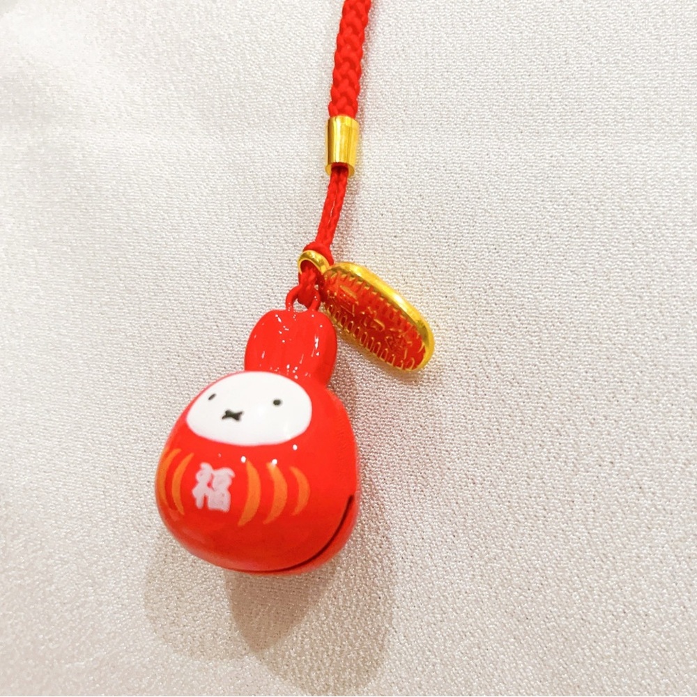 NWOT kawaii daruma Miffy mascot lucky charm keychain in red - Picture 2 of 5